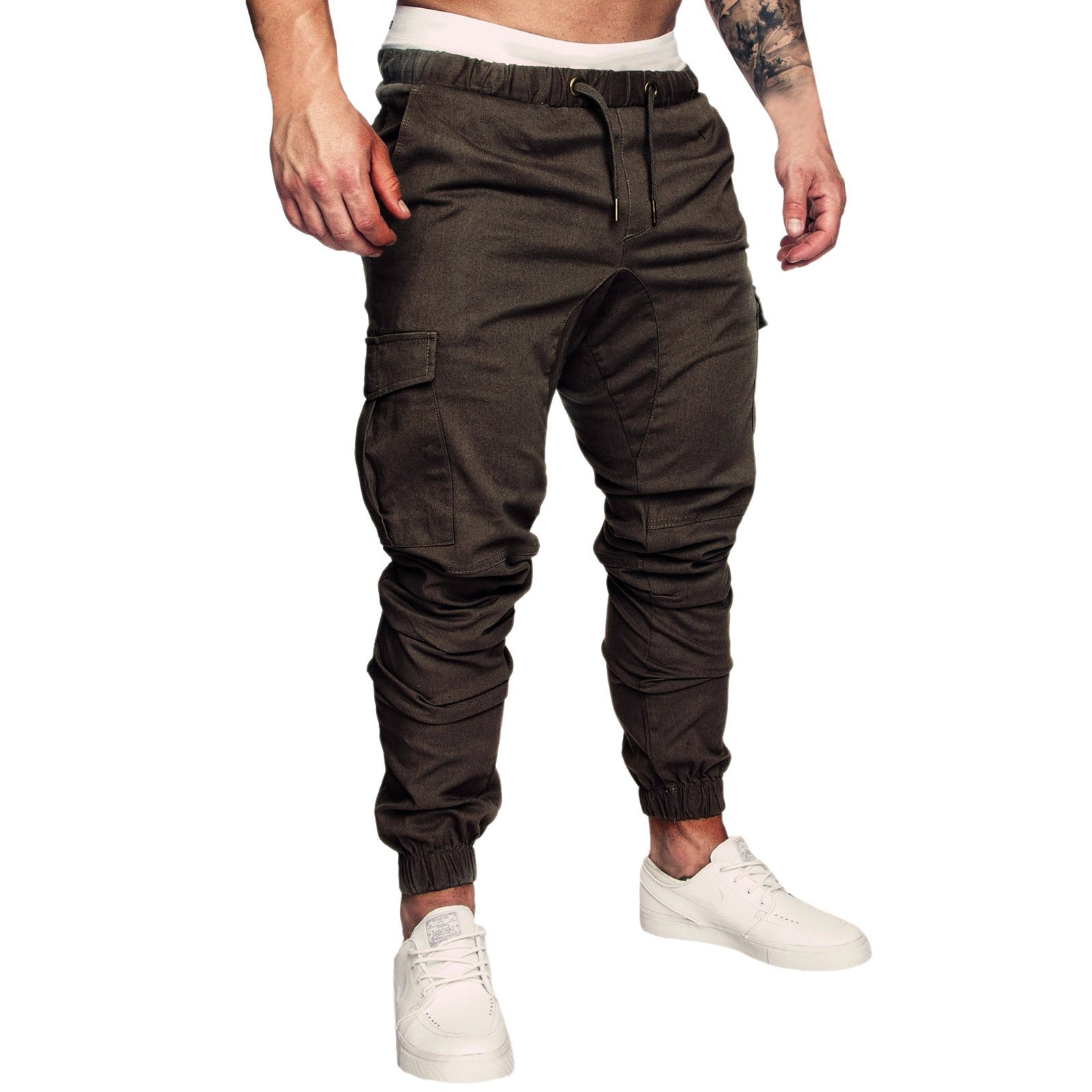 thumbnail image 4 of Pantalones leggings lisos para hombre Pantalones con bolsillo para herramientas Pantalones informales de colores, 4 of 7